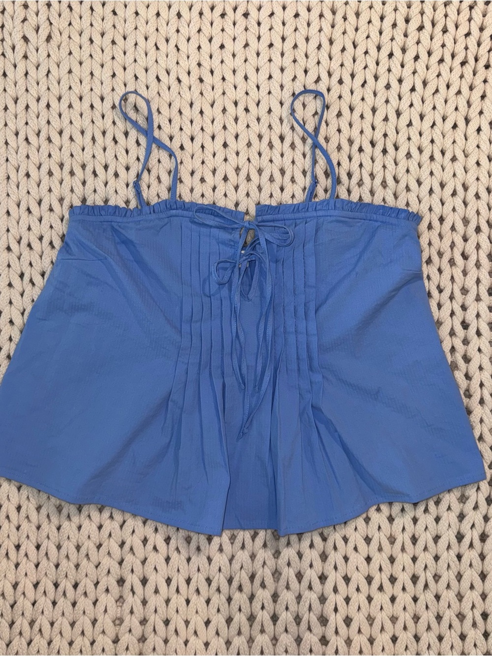 Solid Blue Pintuck Spaghetti-Strap Camisole